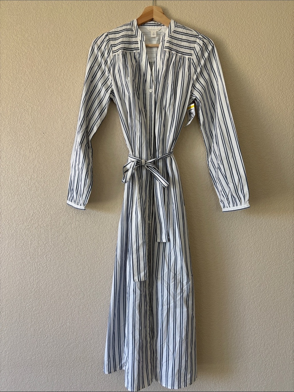 Caslon Striped Button-Front Maxi Shirt Dress in White and Navy- NWT